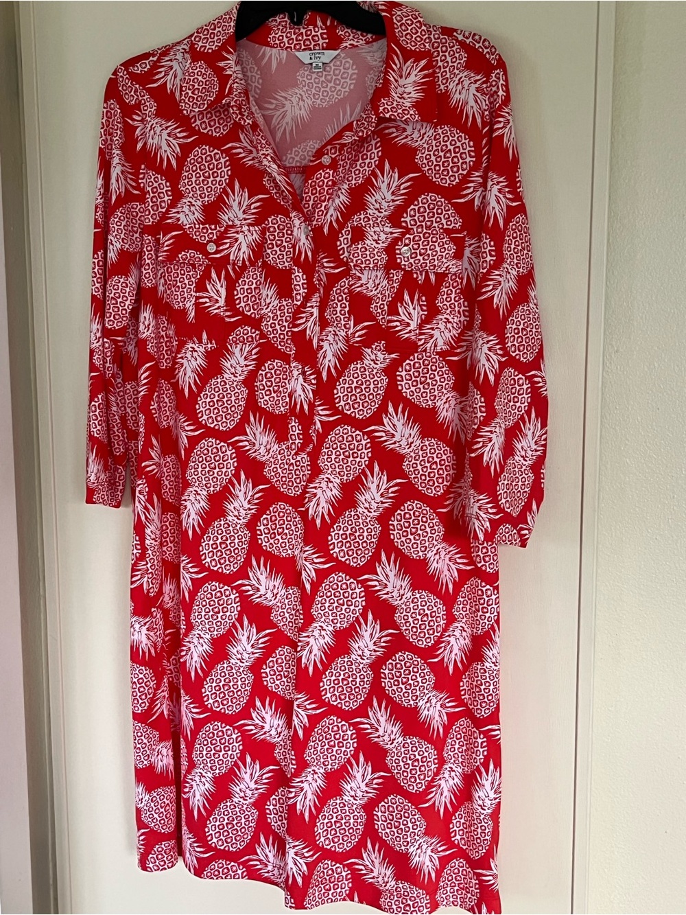 CROWN & IVY Red Pineapple-Print Shirt Dress , above the knee length